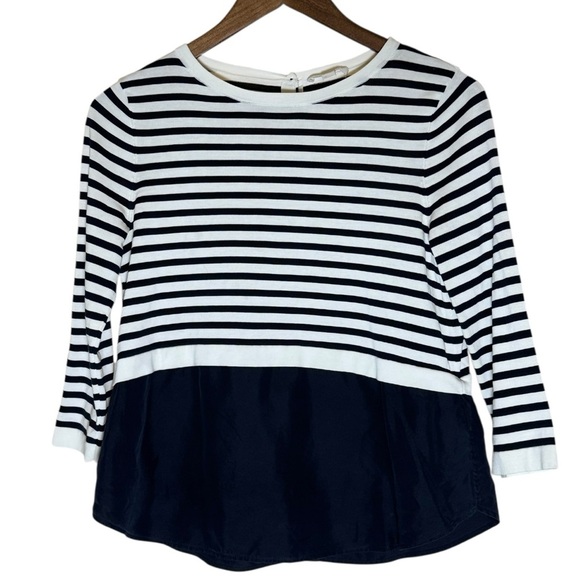 COS Women’s Silk Panel Top Navy Striped XS Nautical Preppy Coastal Fishermancore - Picture 2 of 7